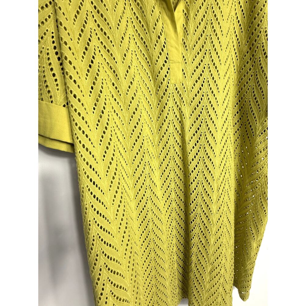 Natori lime wasabi green 100% cotton eyelet shirtdress lined relaxed fit, SzXL - Picture 7 of 15